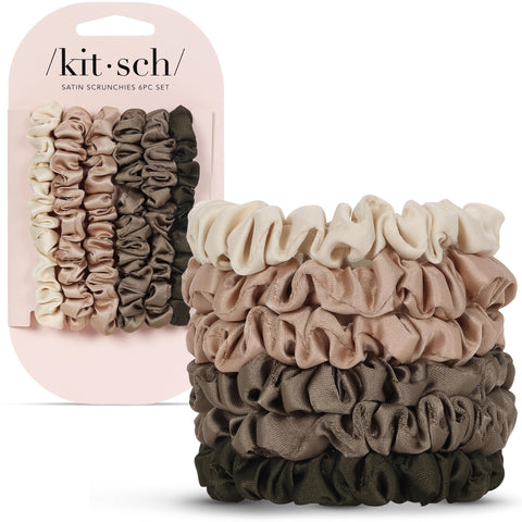Kitsch Satin Scrunchies for Women 6pcs - Eucalyptus