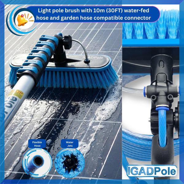 30ft Telescopic Water-Fed Solar Panel and Window Cleaning Pole Kit — Extendable Reach Cleaner with Brush, Soap Dispenser, Cobweb & Feather Duster — Soffit, Fascia, Conservatory