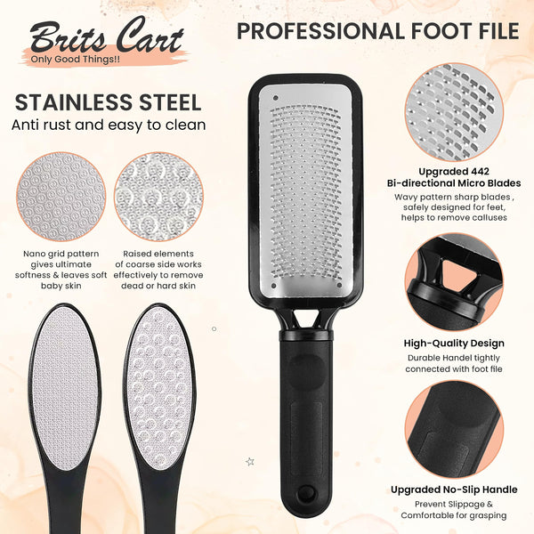 16 in 1 Foot Files for Hard Skin | Pedicure Set for Feet | Professional Foot Care Hard Skin Remove Tools | Stainless Steel Callus Remover Kit for Women, Men, Saloon & Homes | BRITSCART
