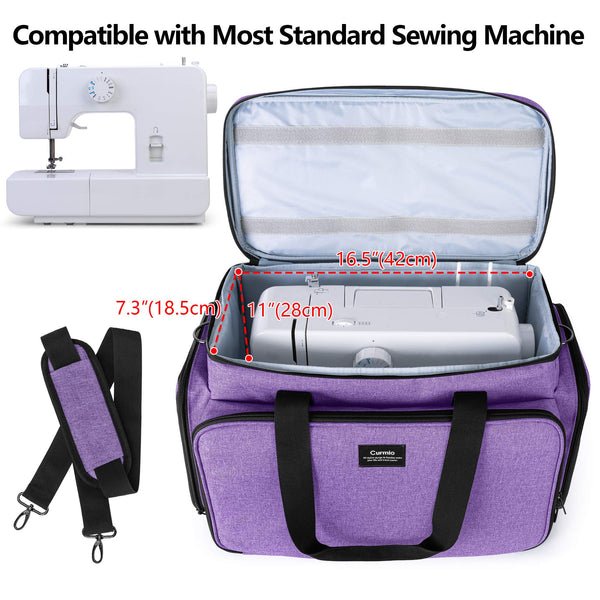 CURMIO Sewing Machine Bag for Most Standard Sewing Machine, Universal Sewing Machine Carrying Case with 2 Removable Zipper Pouches for Sewing Supplies, Purple (Patent Design)