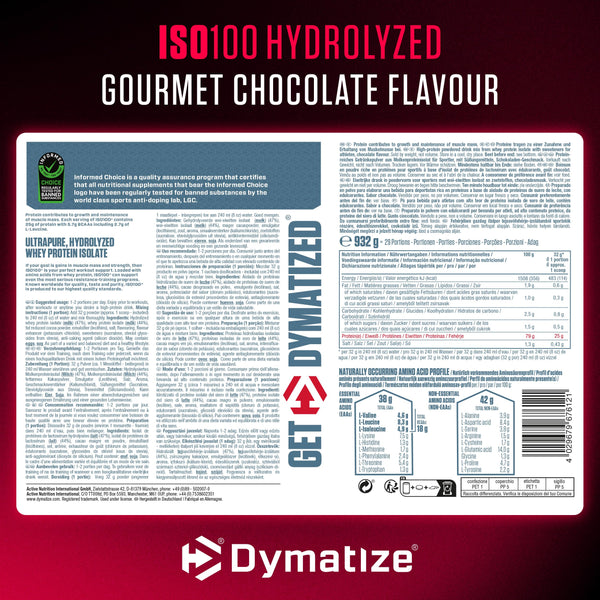 Dymatize ISO 100 Hydrolyzed Gourmet Chocolate 932g - Whey Protein Hydrolysat + Isolat Powder