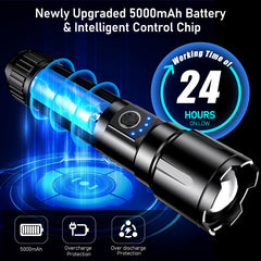 Blukar LED Torch, 500000 Lumens Super Bright Torches Led - Adjustable Focus, 5000 mAh, IP67 Waterproof, Powerful Long Lasting Handheld Flashlight for Power Cuts, Camping, Hiking, Emergency etc.