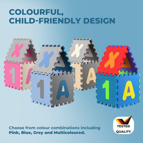 Spielwerk® 86pc Colourful Baby Play Mat | Jigsaw Puzzle Mat | 3.3m² | Letters A-Z | EVA Foam | Tummy Time | Soft Play | Easy to Clean with Water & Baby Wipes