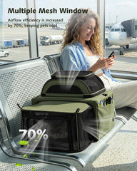 Pecute Top Side Expandable Pet Carrier Airline Approved Dog Cat Carrier, Breathable Soft-Sided with Locking Zippers, Pet Travel Bag for Small Dog Cat Leakproof Pee Pad (Olive Green)