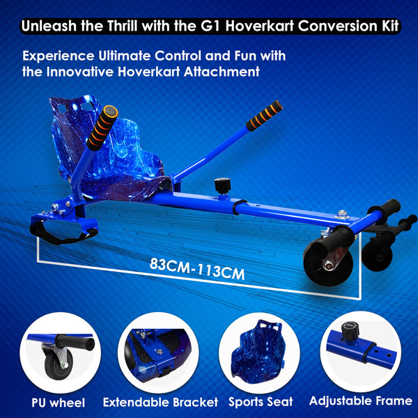 Gift Gadgets G1 Galaxy Blue Hoverboard & Hoverkart Bundle | Self-Balancing 6.5" Scooter with LED Lights & Bluetooth | Hoverboard and Kart Bundle | Hoverboard Go Kart Bundle for Kids, Teens, and Adults