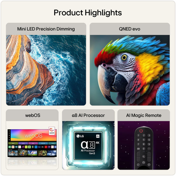 LG 55QNED85B6B QNED Evo MiniLED AI 4K Smart TV QNED85, α8 Processor Gen3, 120Hz, VRR 144Hz, Dolby Vision, Filmmaker Mode™, FreeSync Compatible, AMD, Google Cast, Model Year 2026