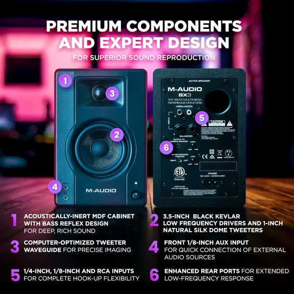 M-AUDIO BX3 Pair 3.5-inch Studio Monitors, HD PC Speakers for Recording and Multimedia with Music Production Software