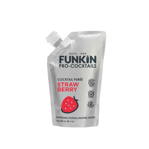 FUNKIN Strawberry Puree Cocktail Mixer | Made with Real Fruit | Fresh Fruit Puree for Professional Cocktails, Smoothies, & Desserts | 0% ABV | Resealable Pouch | 1kg, Pack of 1