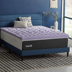 LUCID 5 Memory Foam Plush-Calming Targeted Convoluted Comfort Zones Mattress Topper, Queen, Lavender - 3 Inch