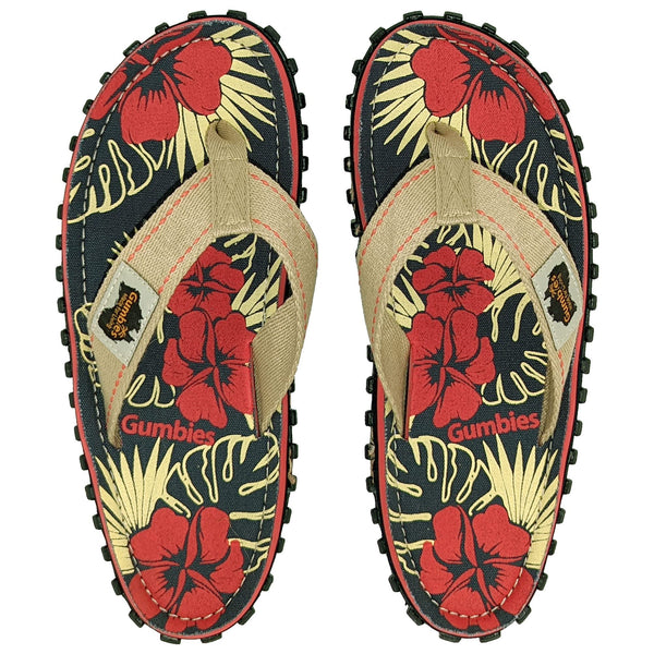 Gumbies Islander Flip-Flops | Unisex Classic Canvas Flip-Flops with Recycled Rubber Outsole & Cotton Footbed | Contoured, Lightweight & Everyday Comfortable | Denim Hibiscus | EU 39