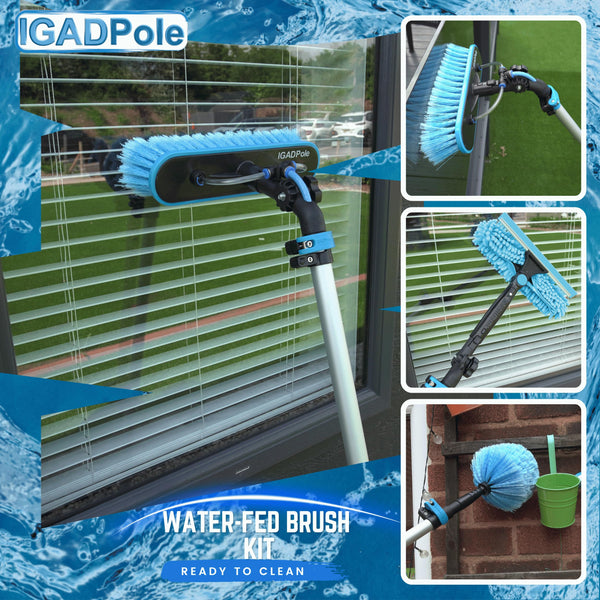 IGADPole 17ft(5m) Washing Kit: Water-fed Brush, Cobweb Duster and 10”(25cm) Squeegee and Soap Dispenser, Window Cleaning Kit Pole, Water Fed Telescopic Brush, Window Cleaning Equipment