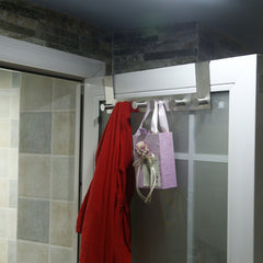 WEBI Over The Door Hooks Door Hanger,Over The Door Towel Rack with 6 Peg Hooks for Hanging,Over Door Coat Rack for Clothes,Back of Bathroom,Silver