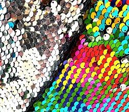 Sensory Wall Sequin Flip Fabric for Kids,0.2" Large Sequins Sensory Graffiti Fabric,Tactile Stimulation,Reversible Mermaid Fabric by the Yard,EYFS Toys (0.5yard(18"*49"), Iridescent + Silver)