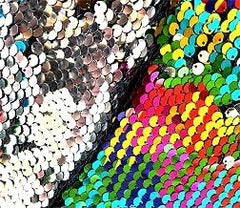 Sensory Wall Sequin Flip Fabric for Kids,0.2" Large Sequins Sensory Graffiti Fabric,Tactile Stimulation,Reversible Mermaid Fabric by the Yard,EYFS Toys (0.5yard(18"*49"), Iridescent + Silver)