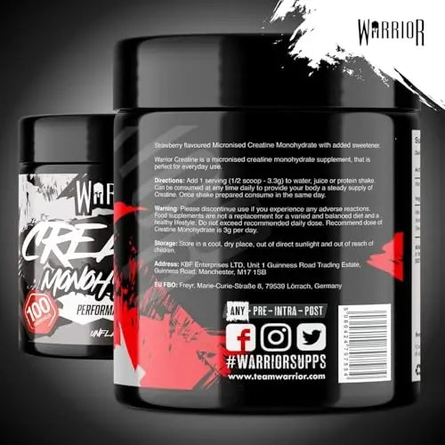 Warrior Creatine Monohydrate Powder 300g (100 Servings) – Pure Micronised Creatine Powder Supplement for Men & Women, Pre & Post Workout Strength, Muscle Growth & Recovery, Vegan – Unflavoured