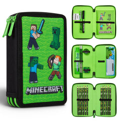 Minecraft Pencil Case for Kids Filled with Stationery - Gamer Gifts (Green Mob)