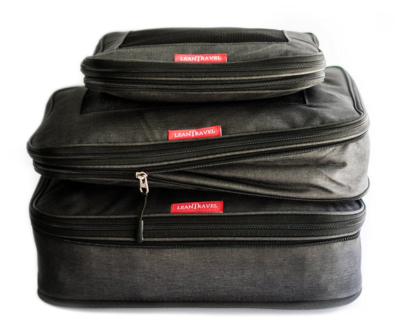 LeanTravel Compression Packing Cubes Luggage Organizers (6) Set (6 Set - Black)