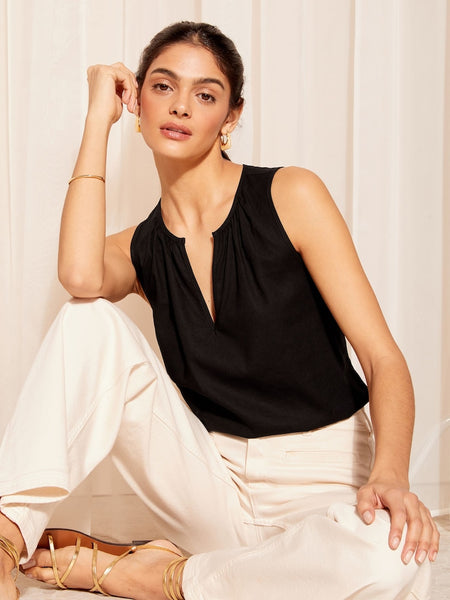 Friends Like These Black Swing Shell Vest Top with Linen