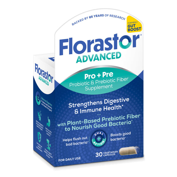 Florastor Select Pro+Pre Daily Probiotic and Prebiotic Supplement for Women and Men, Boosts Good Bacteria, Saccharomyces Boulardii CNCM I-745 (30 Capsules) (Pack of 1)
