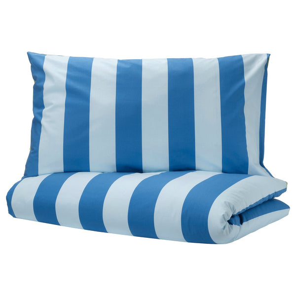 BARNDRÖM, Duvet cover and pillowcase, blue green/stripe pattern, 150x200/50x80 cm