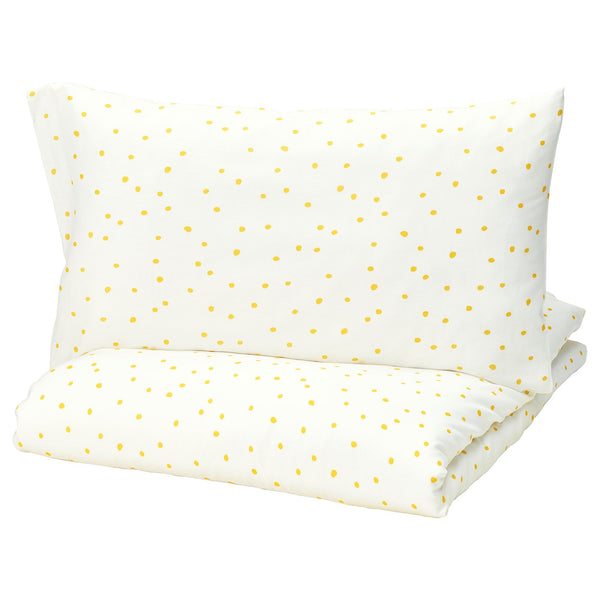 BARNDRÖM, Duvet cover and pillowcase, white yellow/dot pattern, 150x200/50x80 cm