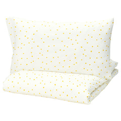 BARNDRÖM, Duvet cover and pillowcase, white yellow/dot pattern, 150x200/50x80 cm