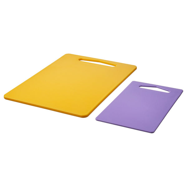 BERGTUNGA, Chopping board, set of 2, bright yellow/lilac