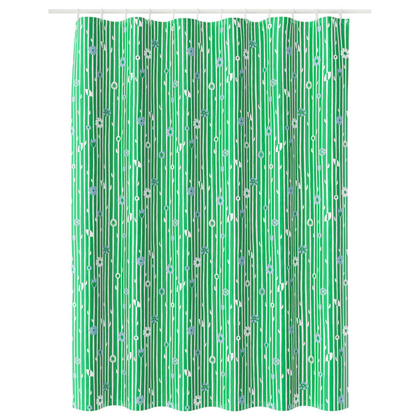 BOLLBUDDLEJA, Shower curtain, green/floral pattern, 180x180 cm