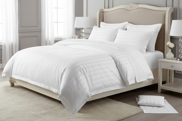 Duvet Cover  King  300TC  1cm Satin Stripe  245 x 265cm  60/40 Poly-Cotton  Satin Finish  White