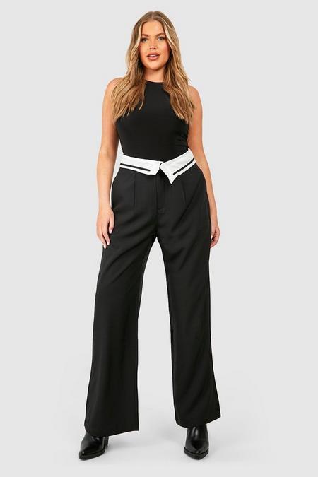 BOOHOO PLUS FOLD OVER WAISTBAND TAILORED TROUSERS