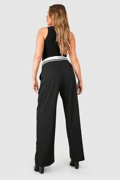 BOOHOO PLUS FOLD OVER WAISTBAND TAILORED TROUSERS