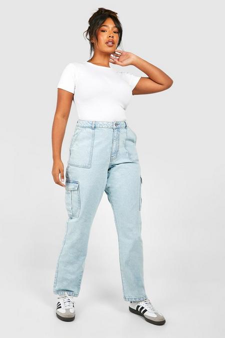 BOOHOO PLUS BASICS CARGO POCKET JEANS