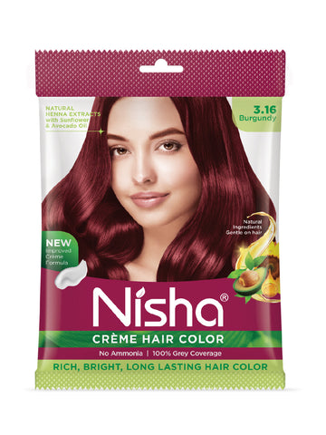 Nisha Creme Hair Color for Women - Burgundy, 20g+20ml pouch, Long-lasting, 100% Grey Coverage Permanent Hair Colour for Soft, Shiny, Healthy Hair 40 GM