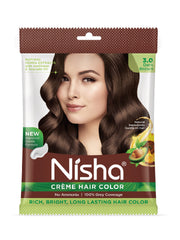 Nisha Creme Hair Color for Women - Dark Brown, 20g+20ml pouch, Long-lasting, 100% Grey Coverage Permanent Hair Colour for Soft, Shiny, Healthy Hair 40 GM