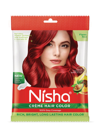 Nisha Creme Hair Color for Women - Flame Red, 20g+30ml pouch, Long-lasting, 100% Grey Coverage Permanent Hair Colour for Soft, Shiny, Healthy Hair 50 GM