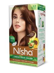 Nisha Creme Hair Color for Women - Natural Brown, 60g+60ml, Long-lasting, 100% Grey Coverage Permanent Hair Colour for Soft, Shiny, Healthy Hair 120 GM
