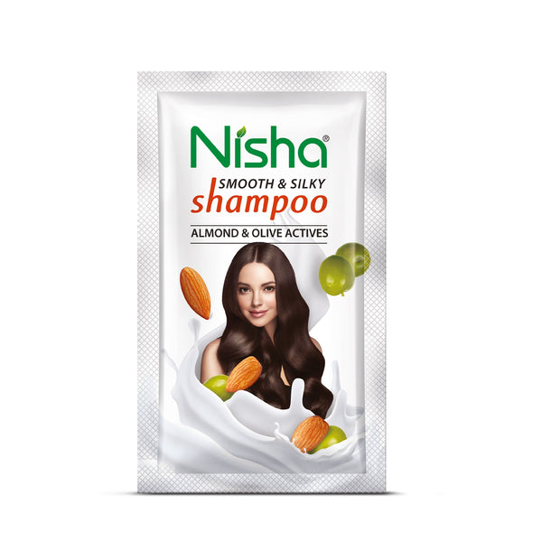 Nisha Almond and Olive Hair Shampoo for Women & Men for Silky, Shiny and Smooth Hair, Reduce Dandruff & Breakage, All Hair Types, (96 Sachets 6ml Each)