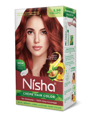 Nisha Creme Hair Color for Women - Mahogany, 60g+60ml, Long-lasting, 100% Grey Coverage Permanent Hair Colour for Soft, Shiny, Healthy Hair 120 GM
