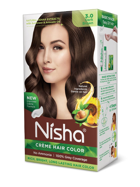 Nisha Creme Hair Color for Women - Dark Brown, 60g+60ml, Long-lasting, 100% Grey Coverage Permanent Hair Colour for Soft, Shiny, Healthy Hair 120 GM