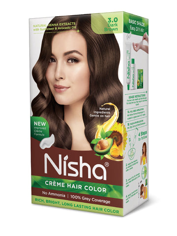 Nisha Creme Hair Color for Women - Dark Brown, 60g+60ml, Long-lasting, 100% Grey Coverage Permanent Hair Colour for Soft, Shiny, Healthy Hair 120 GM