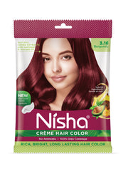 Nisha Creme Hair Color for Women - Burgundy, 20g+20ml pouch, Long-lasting, 100% Grey Coverage Permanent Hair Colour for Soft, Shiny, Healthy Hair 40 GM