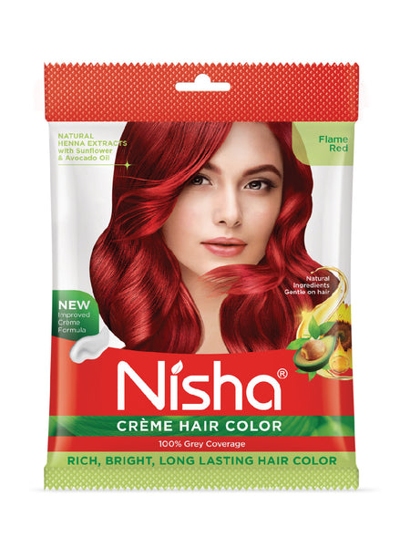 Nisha Creme Hair Color for Women - Flame Red, 20g+30ml pouch, Long-lasting, 100% Grey Coverage Permanent Hair Colour for Soft, Shiny, Healthy Hair 50 GM