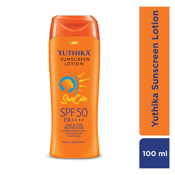 Yuthika Sunscreen Lotion SPF 50 PA+++ 100ml | High Protection, Non-Greasy Formula, UVA & UVB Protection for all Skin Types