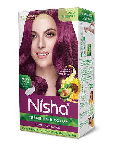 Nisha Creme Hair Color for Women - Wine Burgundy, 60g+60ml, Long-lasting, 100% Grey Coverage Permanent Hair Colour for Soft, Shiny, Healthy Hair 120 GM