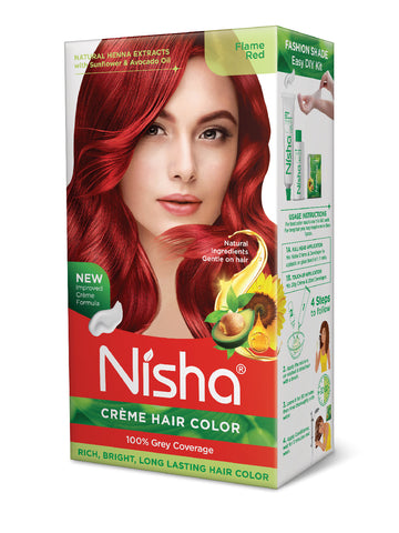 Nisha Creme Hair Color for Women - Flame Red, 60g+90ml, Long-lasting, 100% Grey Coverage Permanent Hair Colour for Soft, Shiny, Healthy Hair 150 GM