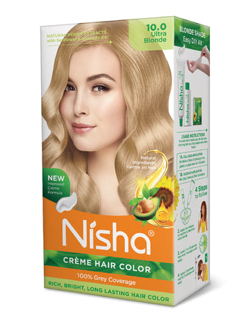 Nisha Creme Hair Color for Women - Ultra Blonde, 60g+90ml, Long-lasting, 100% Grey Coverage Permanent Hair Colour for Soft, Shiny, Healthy Hair 150 GM
