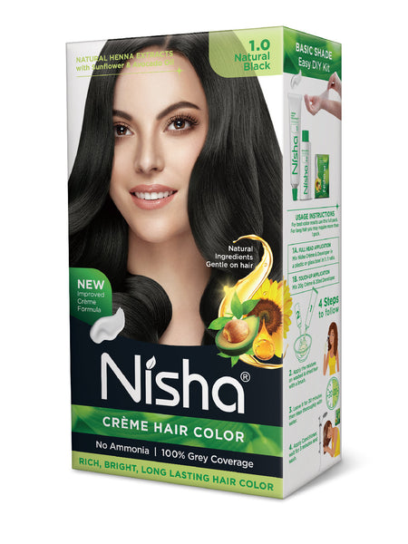 Nisha Creme Hair Color for Women - Natural Black, 60g+60ml, Long-lasting, 100% Grey Coverage Permanent Hair Colour for Soft, Shiny, Healthy Hair 120 GM