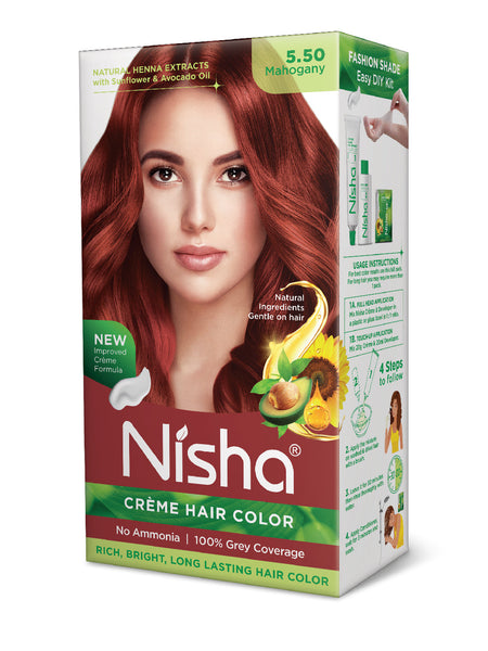Nisha Creme Hair Color for Women - Mahogany, 60g+60ml, Long-lasting, 100% Grey Coverage Permanent Hair Colour for Soft, Shiny, Healthy Hair 120 GM