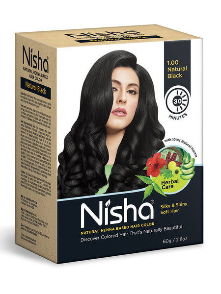 Nisha Henna Based Hair Colour for Women & Men Natural Black, 60g | 100% Pure Henna-Based Powder | Long-Lasting Herbal Formula | Reduces Hair Fall & Damage | Ammonia-Free 60 GM