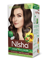 Nisha Creme Hair Color for Women - Dark Brown, 60g+60ml, Long-lasting, 100% Grey Coverage Permanent Hair Colour for Soft, Shiny, Healthy Hair 120 GM